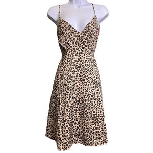 NWT Alredine Cheetah Print Mini Dress Womens L Spaghetti Strap Surplice Y2K
